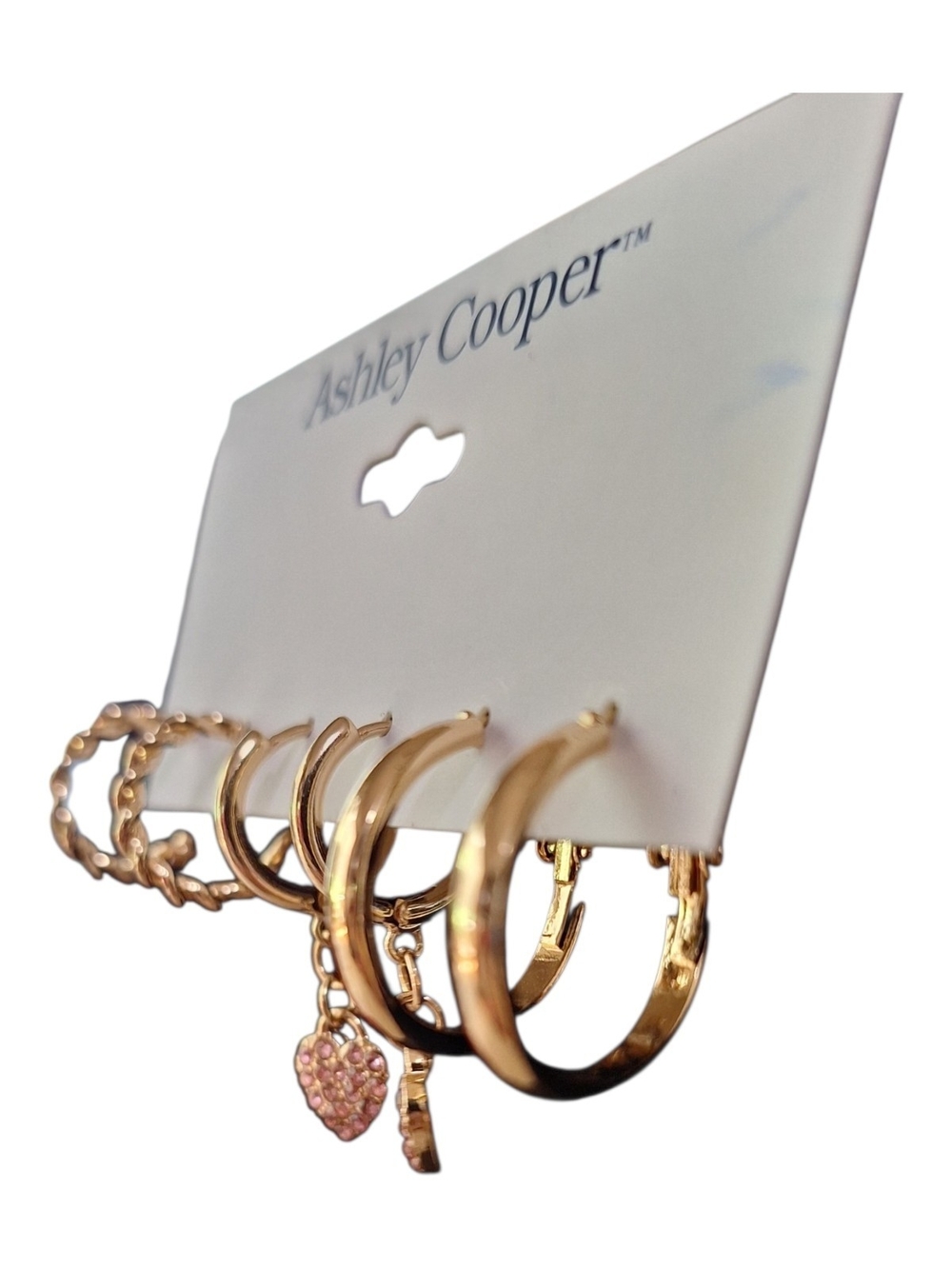 🇺🇲3/$15🇺🇲Ashley Cooper Gold-Tone Hoop Earring Set w/ Pink Heart Charm Accent
